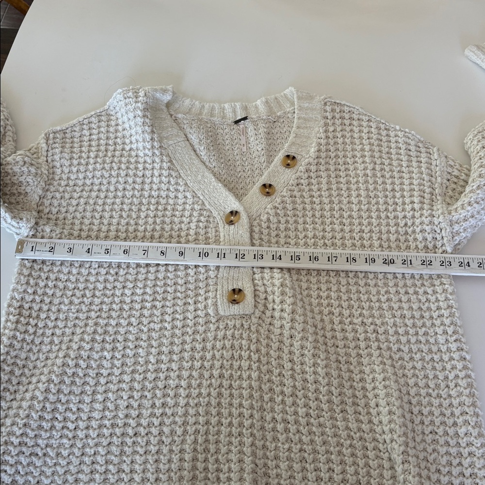 Free People Whistle Wool Blend Thermal Henley Sweater Top Cream Oversized Size M - Picture 7 of 11